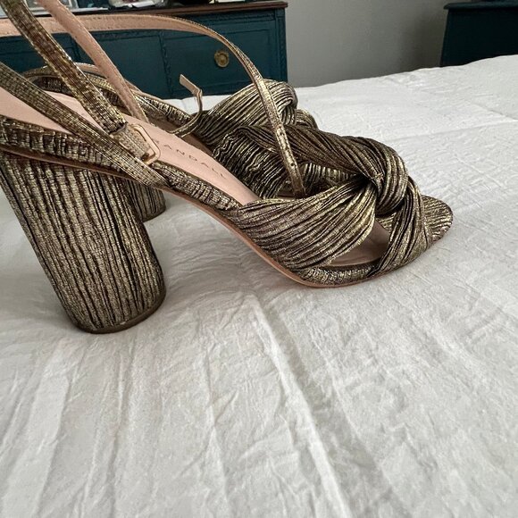 LOEFFLER RANDALL Gold Ruched Ankle Strap with Block Heel - Picture 6 of 9